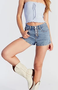 Pacsun Light Indigo Exposed Button High Waisted Denim Festival Shorts