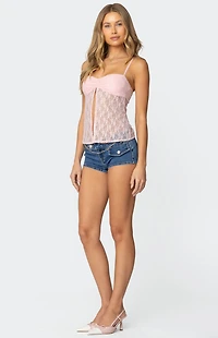 Edikted Priya Sheer Lace Split Front Top