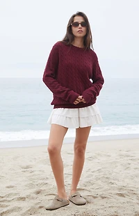 John Galt Burgundy Cable Knit Sweater