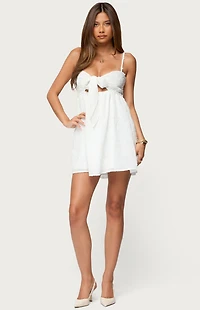 Edikted Embroidered Tie Front Cutout Mini Dress