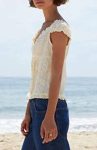 John Galt Yellow Eyelet Elena Top
