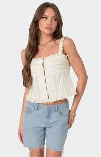 Edikted Hera Button Front Ruffled Top
