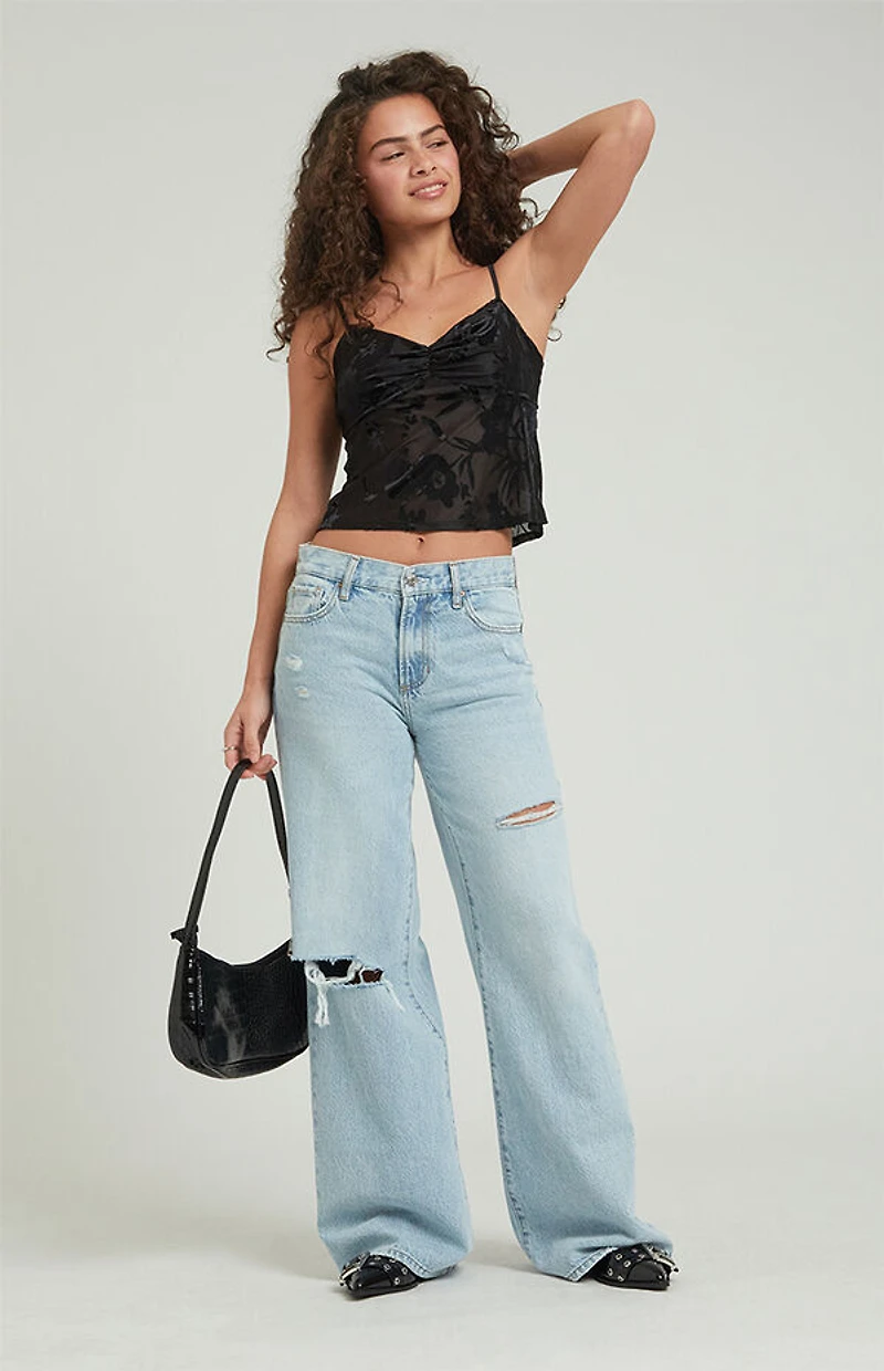 Pacsun Lena Light Indigo Ripped Low Rise Super Baggy Jeans