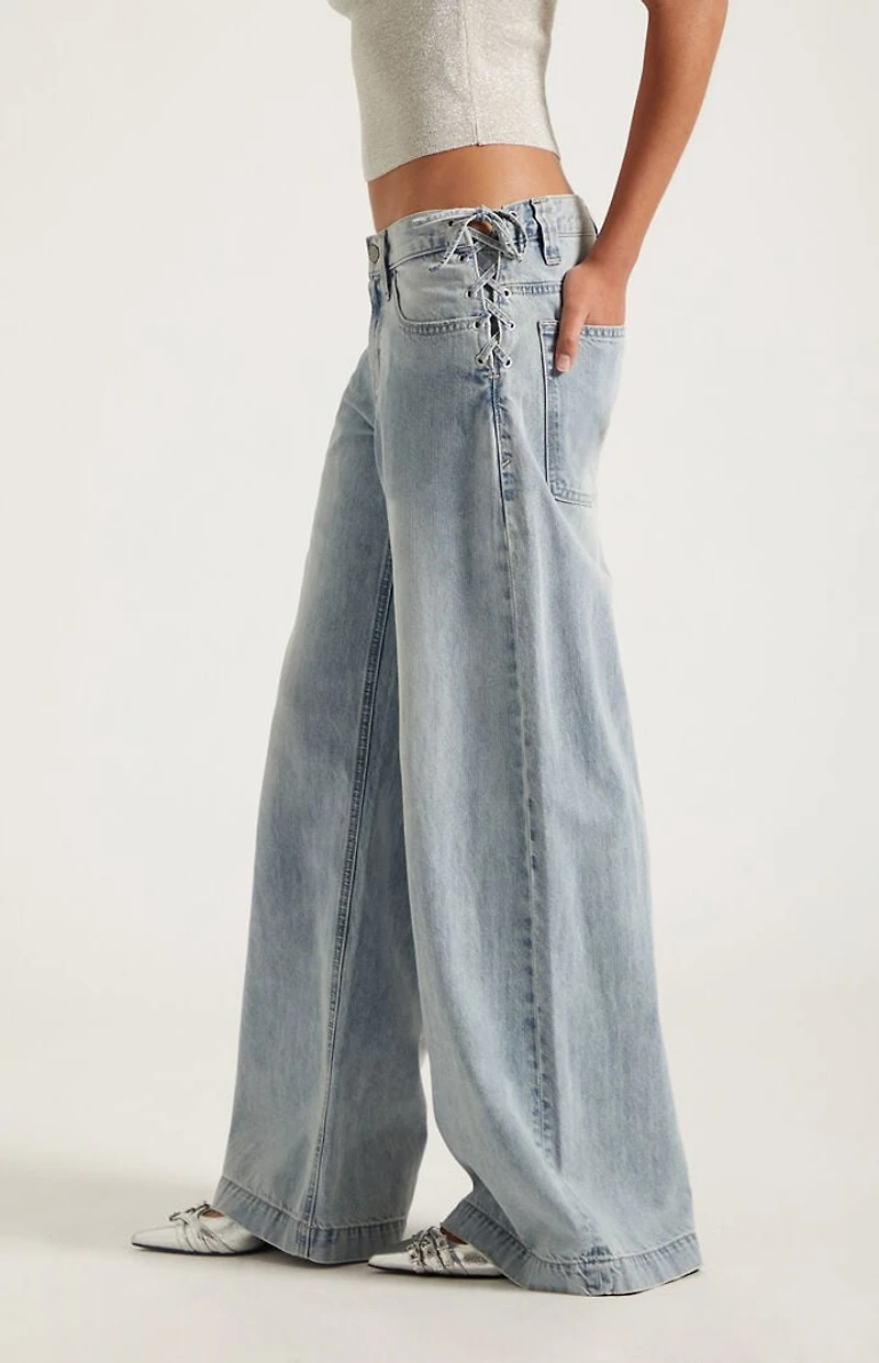 Pacsun Sloane Low Rise Ultra Baggy Jeans Lace-Up Side Light Blue