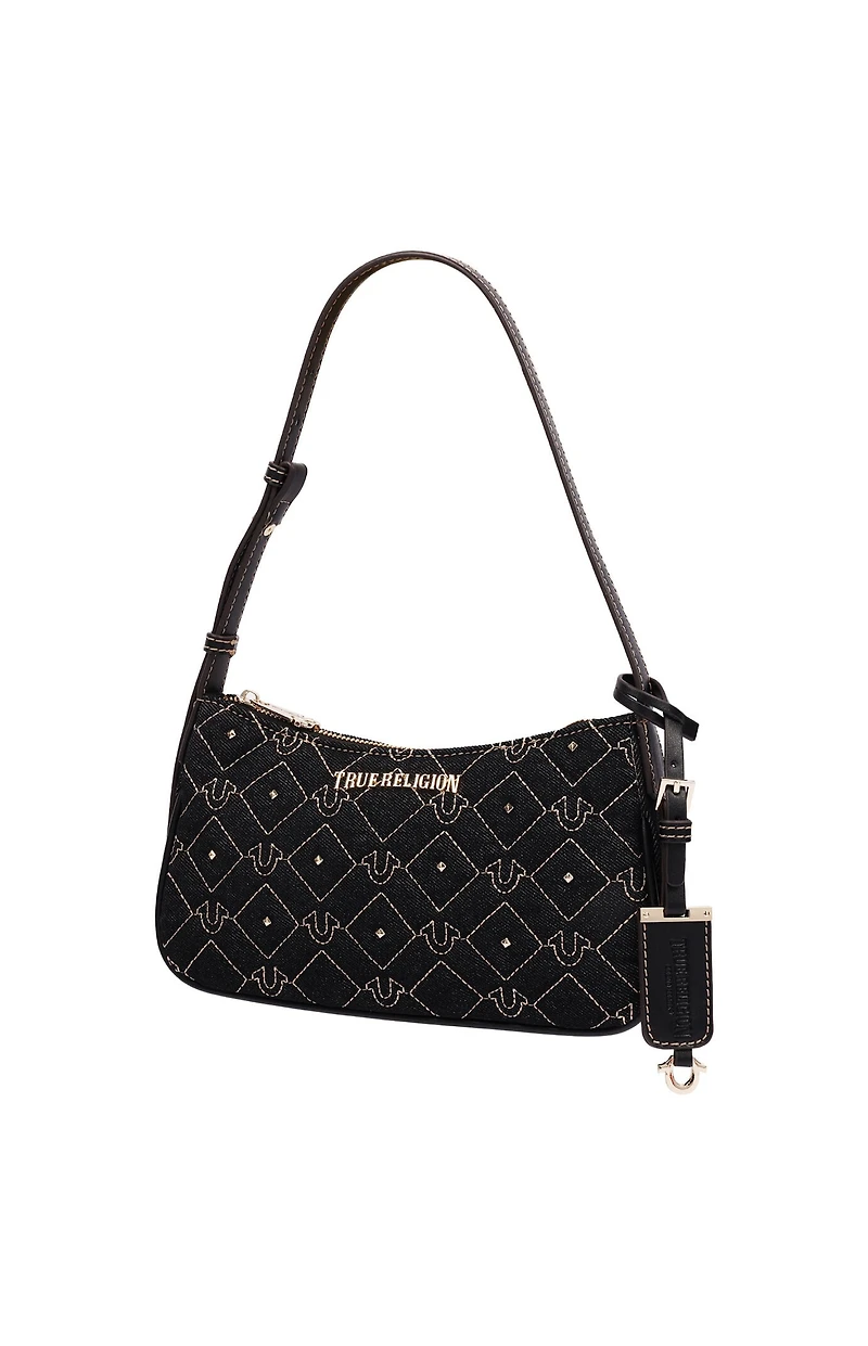 True Religion Studded Black Denim Shoulder Bag