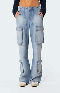 Edikted Tara Low Rise Denim Cargo Jeans
