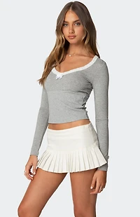 Edikted Shayni Lace Trim Long Sleeve Top