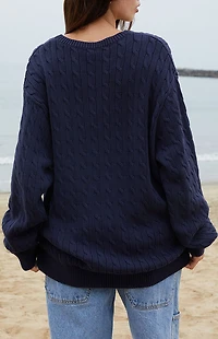 John Galt Blue Briana Cable Knit Oversized Sweater