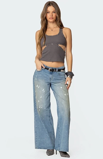 Edikted Paint Splatter Low Rise Jeans