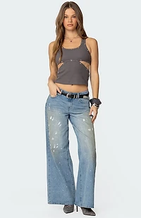 Edikted Paint Splatter Low Rise Jeans