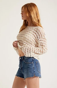 Pacsun Ivy High Waisted Denim Festival Shorts Raw Cut Dark Blue