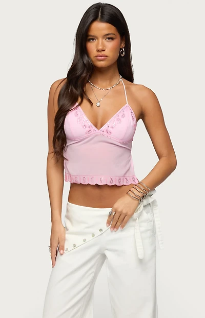 Edikted Allise Backless Sequin Halter Top