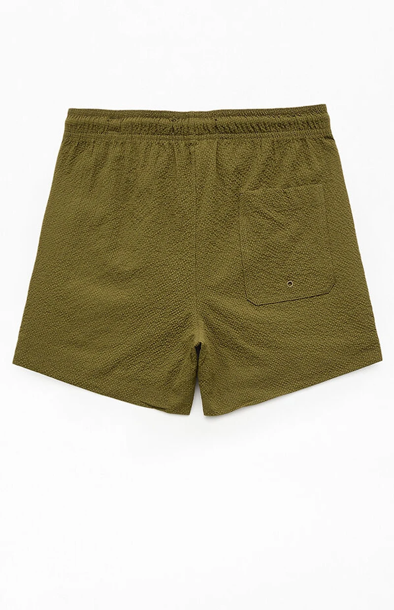Pacsun Olive Seersucker 4.5" Swim Trunks