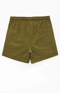 Pacsun Olive Seersucker 4.5" Swim Trunks