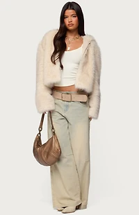 Edikted Beyonca Hooded Faux Fur Jacket