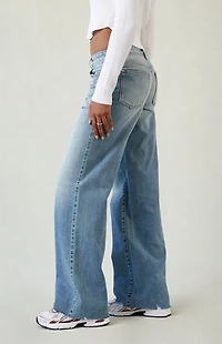 Pacsun Casey Low Rise Baggy Jeans Ripped Raw Cut Medium Blue
