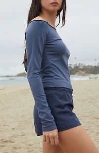 John Galt Navy Bonnie Long Sleeve Off-The-Shoulder Top