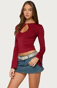 Edikted Dena Keyhole Flared Long Sleeve Top