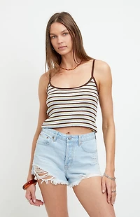 Pacsun Ivy High Waisted Festival Jean Shorts Ripped Button Fly Light Blue