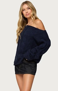 Edikted Nellie Off Shoulder Cable Knit Sweater