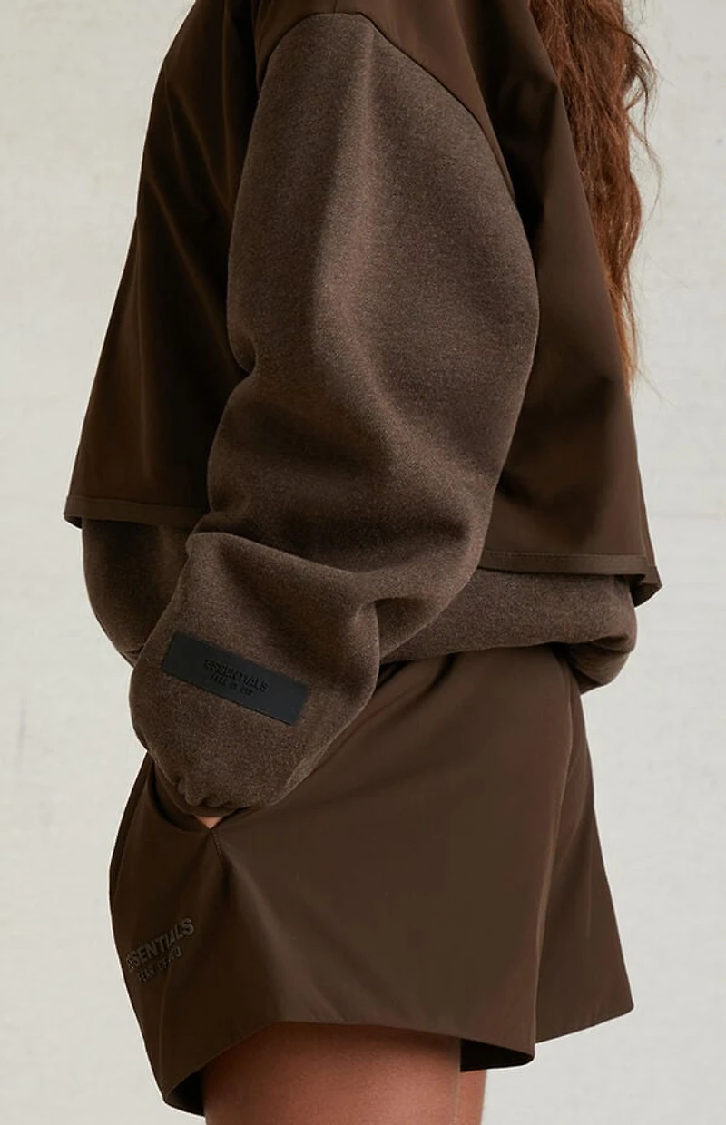 Kids Fear of God ESSENTIALS Heather Wood Nylon Fleece Mock Neck Sweatshirt