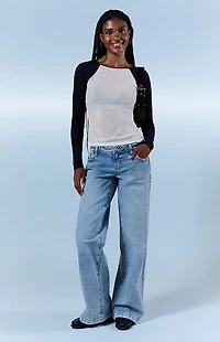 Pacsun Kaia Ultimate Low Rise Baggy Jeans Stretch Light Blue