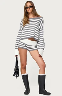 Edikted Saphi Striped Foldover Knit Shorts