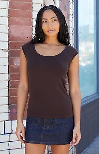 John Galt Brown Scoop Neck Top
