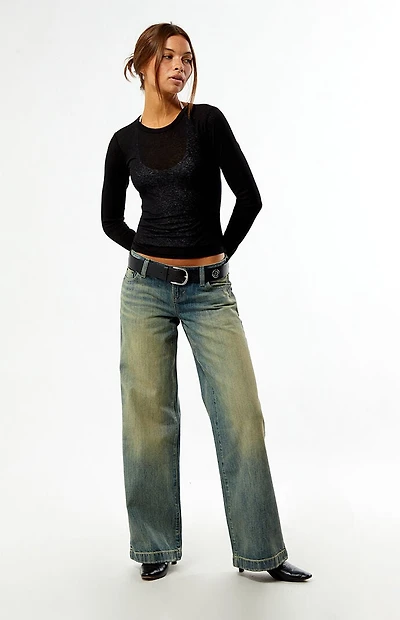 Pacsun Kaia Ultimate Low Rise Baggy Double Button Tinted Medium Blue