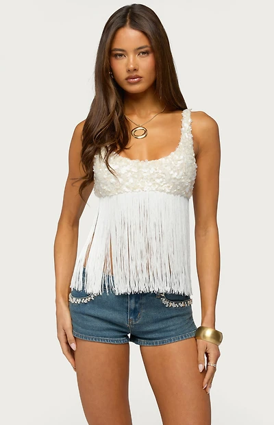 Edikted Petrah Sequin Fringed Bra Top