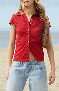 John Galt Red Rue Collared Top