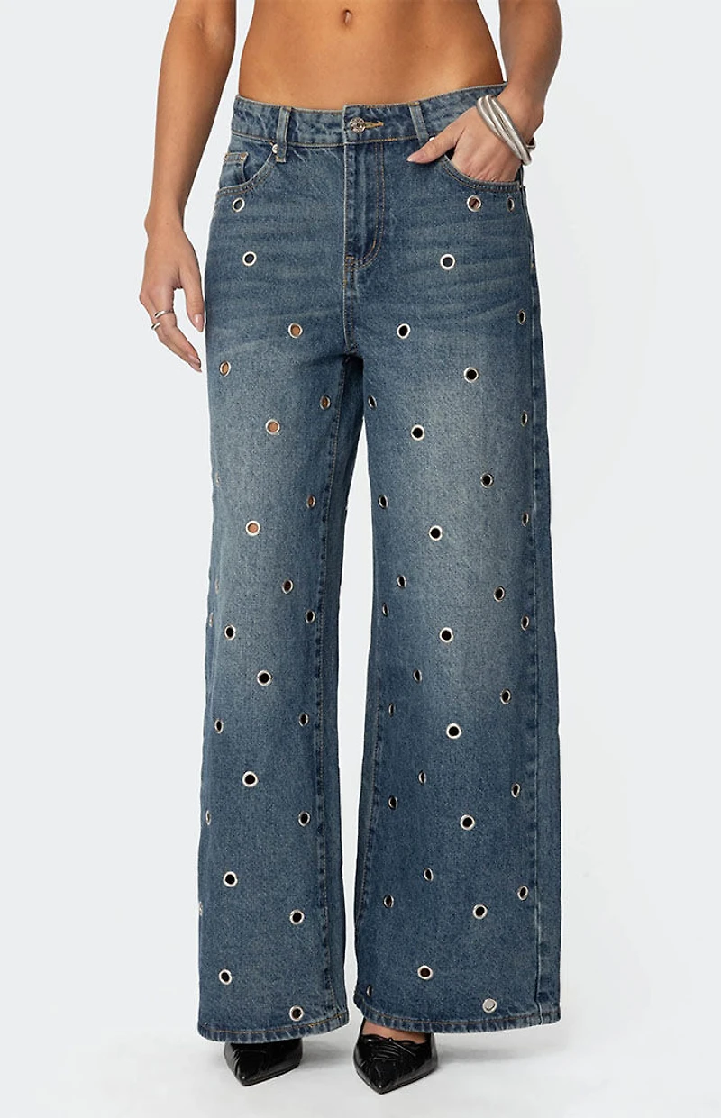 Edikted Jainie Grommet Low Rise Jeans