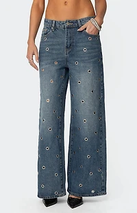 Edikted Jainie Grommet Low Rise Jeans