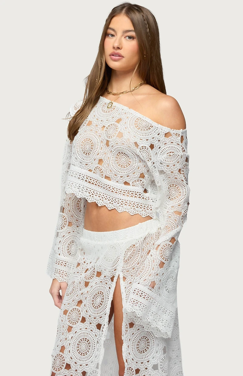 Edikted Milana Sheer Lace Off Shoulder Top
