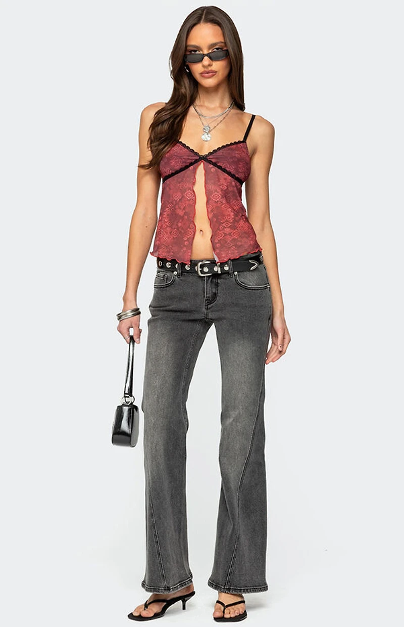 Edikted Printed Mesh Split Front Top