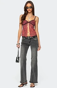 Edikted Printed Mesh Split Front Top