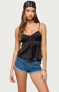 Edikted Blanca Satin Lace Trim Tank Top