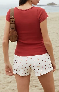 John Galt Cherry Bow Embroidered Zelly Top