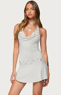 Edikted Grommet Cowl Neck Halter Mini Dress