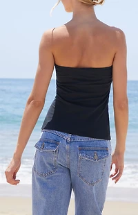 John Galt Black Amelia Cinched Cropped Tube Top