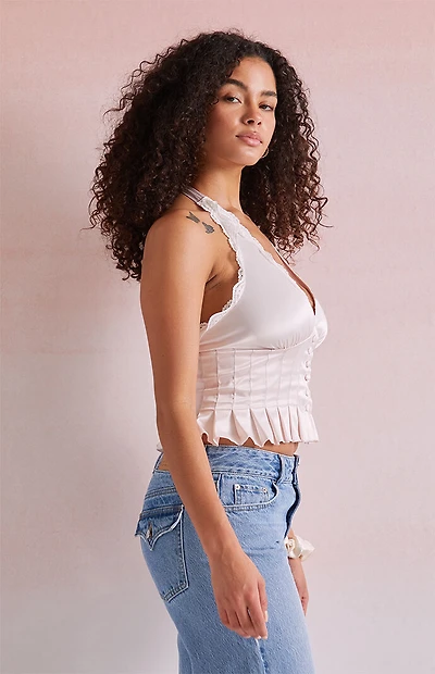 Beverly and Beck Bella Lace Trim Halter Top