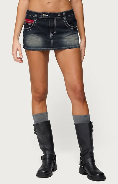 Edikted Jakari Contrast Stitch Denim Mini Skort