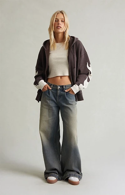 Pacsun Sloane Low Rise Ultra Baggy Jeans Pleated Tinted Blue