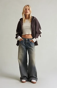 Pacsun Sloane Low Rise Ultra Baggy Jeans Pleated Tinted Blue