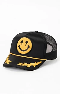 Happy Caps Black Double Blind Embroidered Foam Trucker Hat