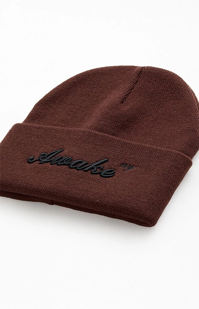 Awake NY Brown Script Logo Beanie