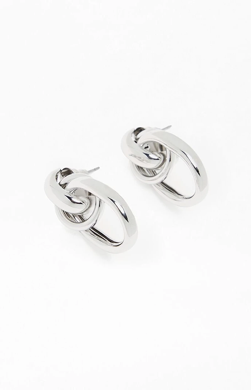 LA Hearts Silver Oval Hoop Earrings