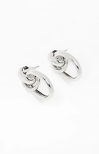 LA Hearts Silver Oval Hoop Earrings