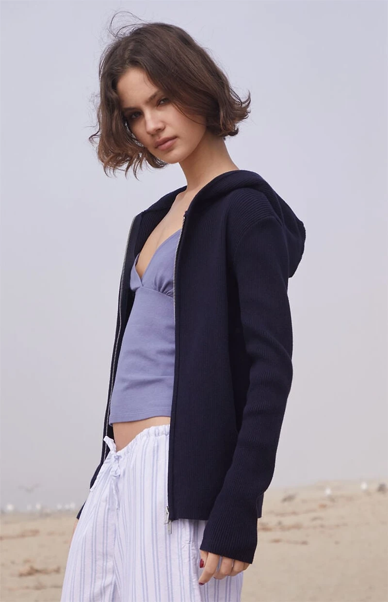 John Galt Navy Double Zip Hooded Sweater