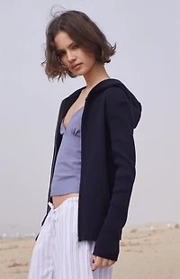 John Galt Navy Double Zip Hooded Sweater